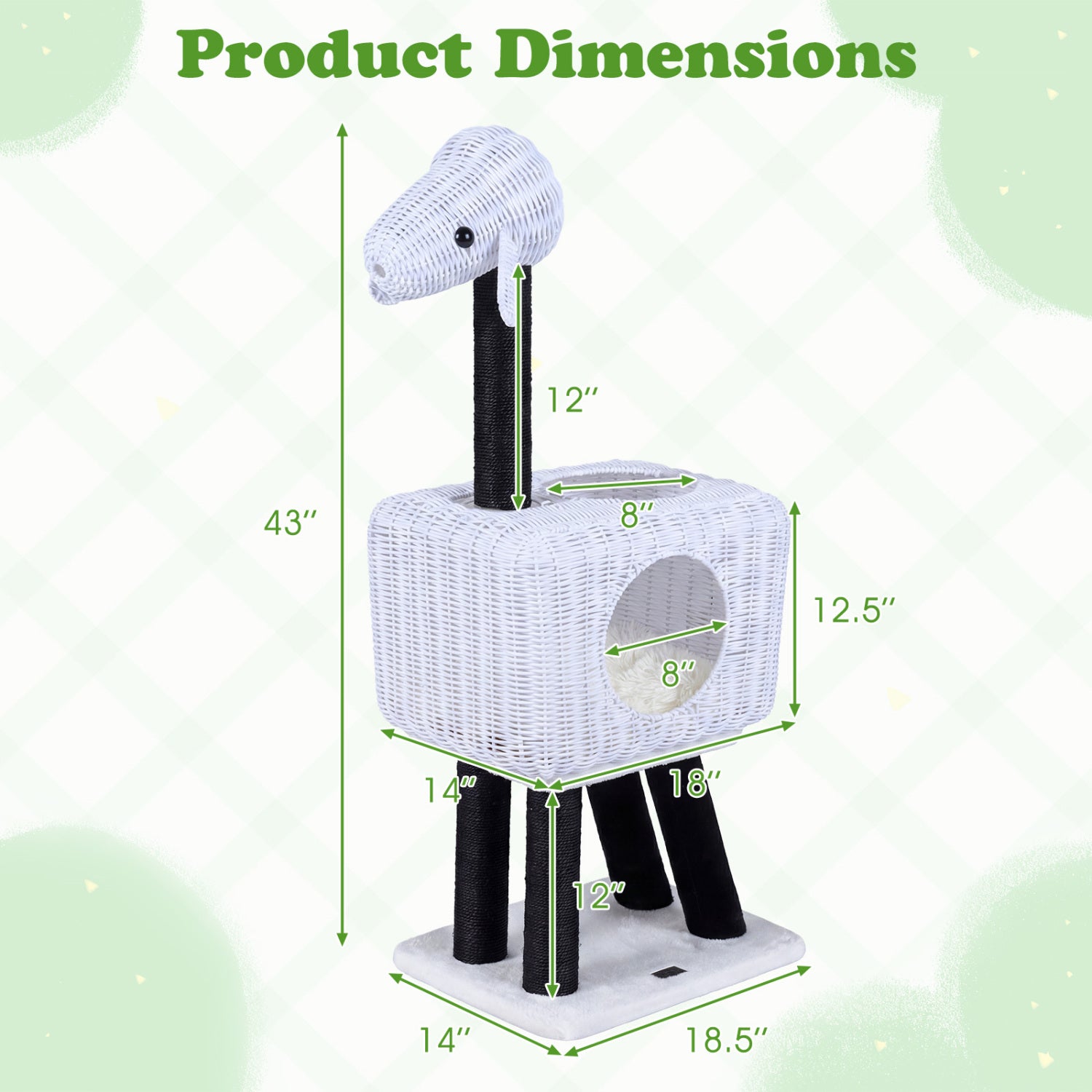 43-Inch Lamb-Shaped Cat Tower, 2-Door Rattan Condo, White Cat Trees Condos & Scratchers at Gallery Canada