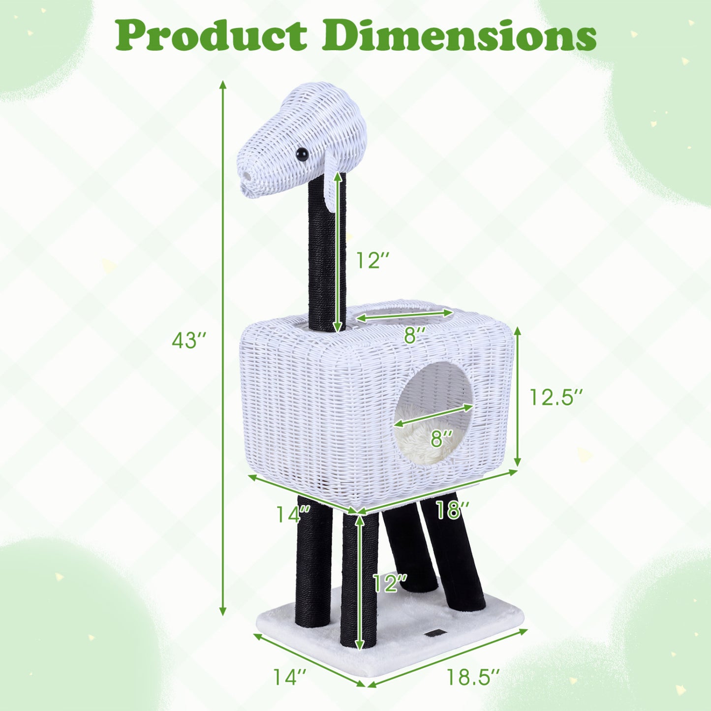 43-Inch Lamb-Shaped Cat Tower, 2-Door Rattan Condo, White Cat Trees Condos & Scratchers at Gallery Canada