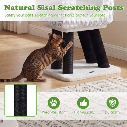 43-Inch Lamb-Shaped Cat Tower, 2-Door Rattan Condo, White Cat Trees Condos & Scratchers at Gallery Canada