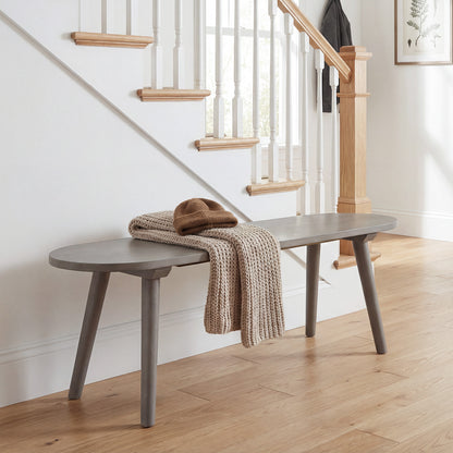 43 Inch Solid Wood Farmhouse Dining Bench Rustic Wooden Entryway Bench with Rubber Wood Legs, Gray