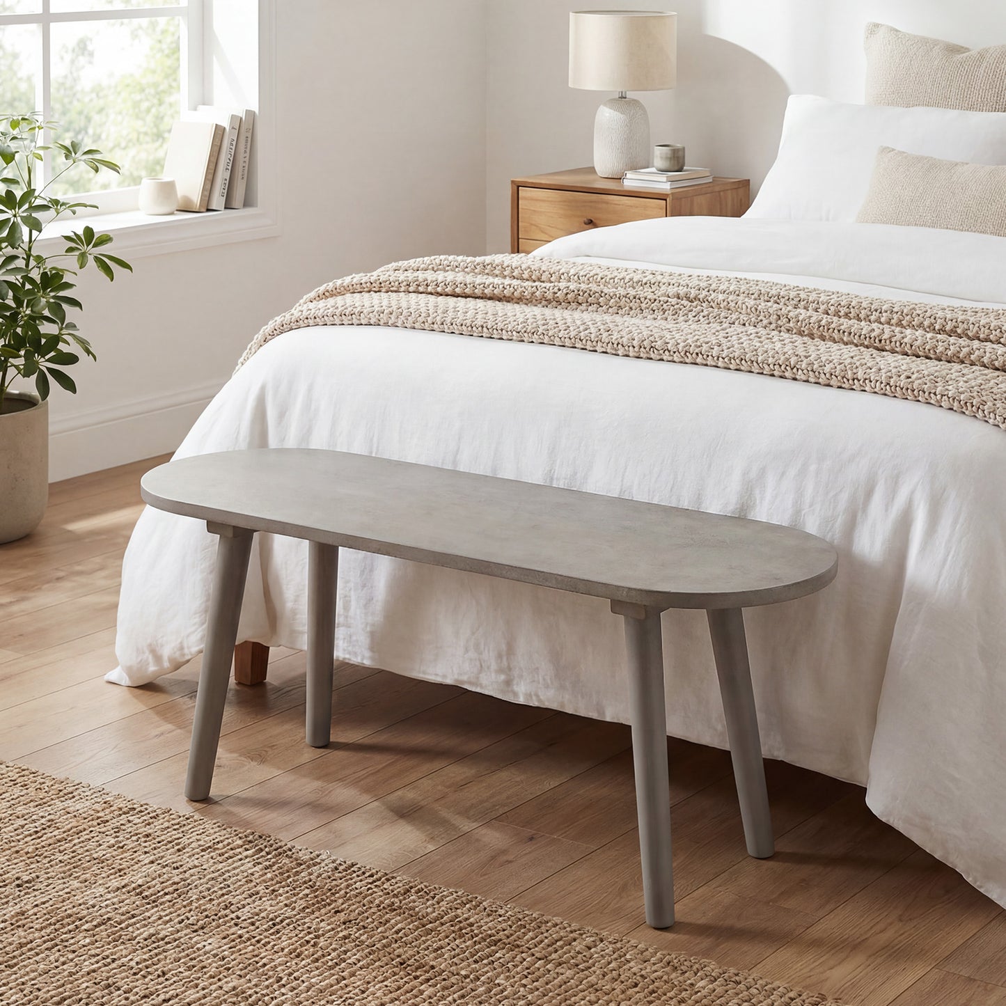 43 Inch Solid Wood Farmhouse Dining Bench Rustic Wooden Entryway Bench with Rubber Wood Legs, Gray