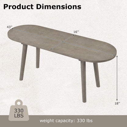 43 Inch Solid Wood Farmhouse Dining Bench Rustic Wooden Entryway Bench with Rubber Wood Legs, Gray