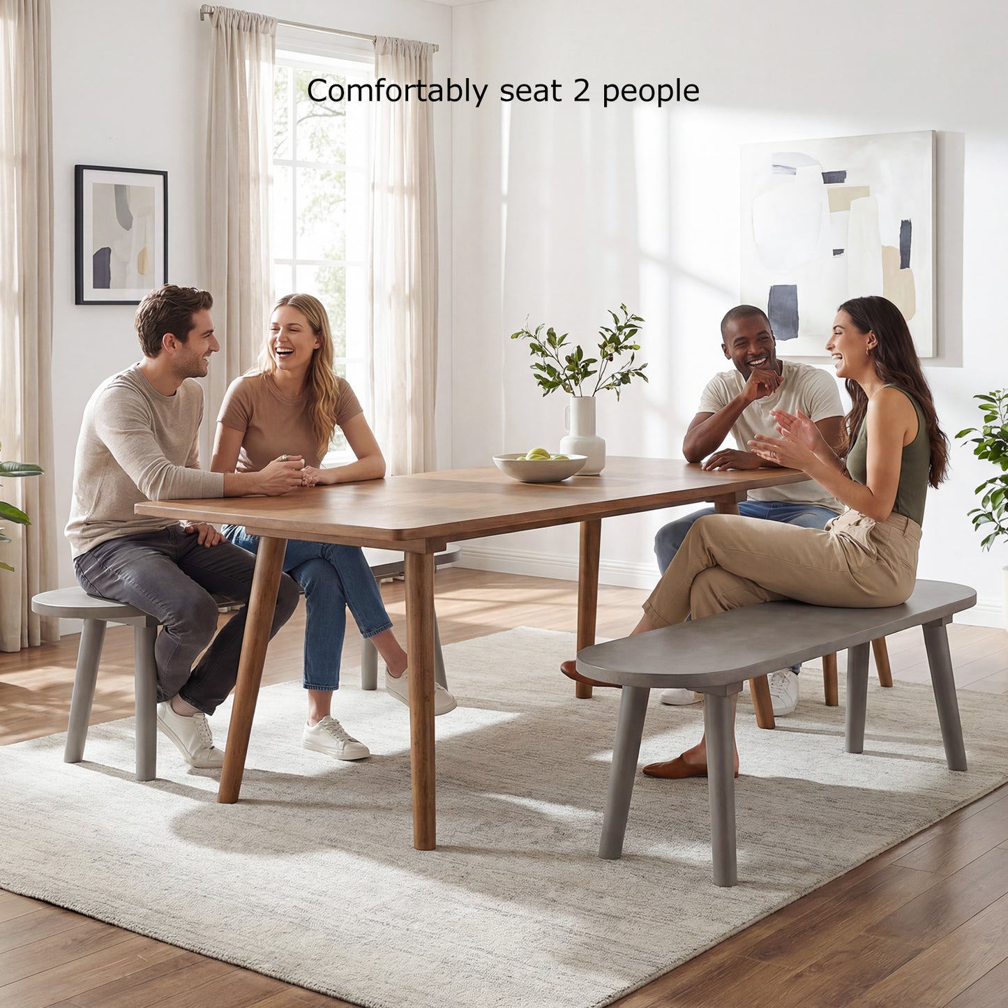 43 Inch Solid Wood Farmhouse Dining Bench Rustic Wooden Entryway Bench with Rubber Wood Legs, Gray