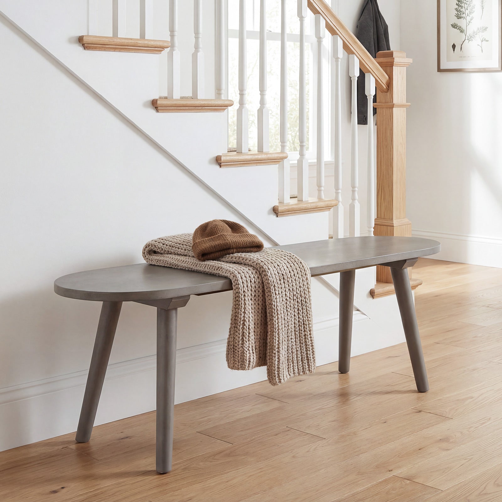 43 Inch Solid Wood Farmhouse Dining Bench Rustic Wooden Entryway Bench with Rubber Wood Legs, Gray Dining Chairs at Gallery Canada