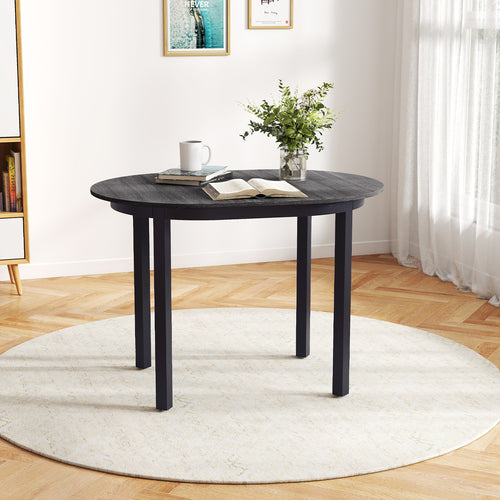 43 Inch Wooden Dining Table with Rubber Wood Legs for 2-4 People, Black