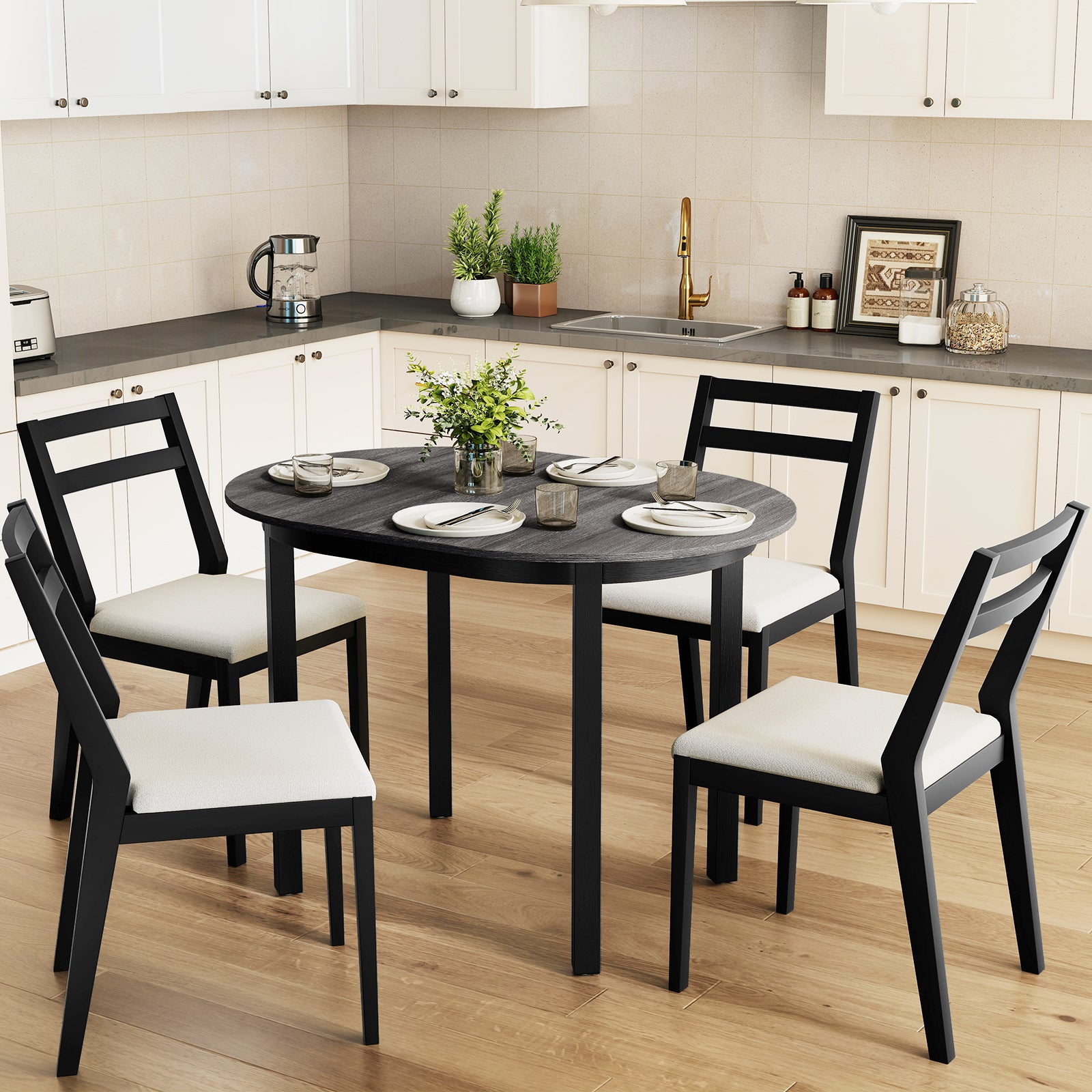 43 Inch Wooden Dining Table with Rubber Wood Legs for 2-4 People, Black Dining Tables at Gallery Canada