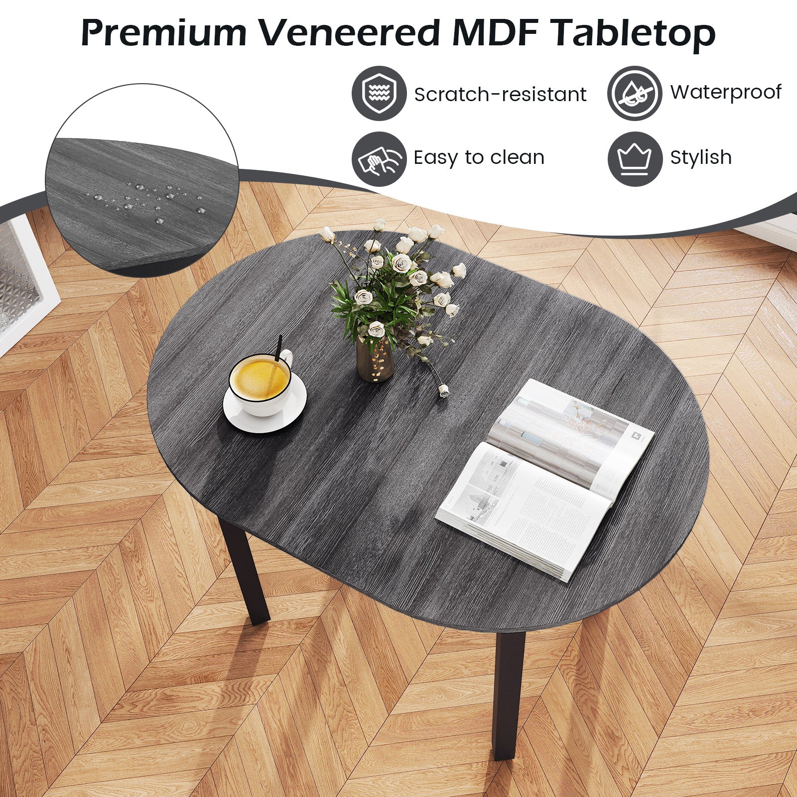 43 Inch Wooden Dining Table with Rubber Wood Legs for 2-4 People, Black Dining Tables at Gallery Canada