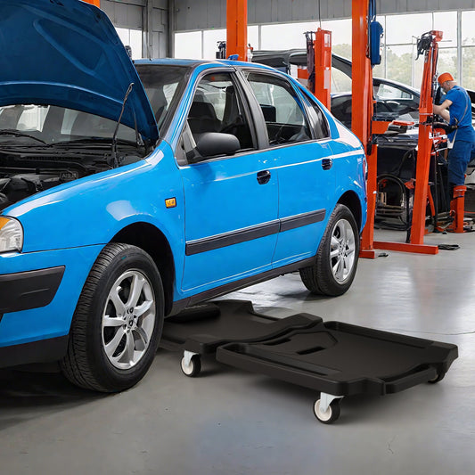 43 Inches Foldable Mechanic Creeper with Padded Headrest and Tool Trays-BK, Black