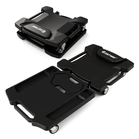 43 Inches Foldable Mechanic Creeper with Padded Headrest and Tool Trays-BK, Black