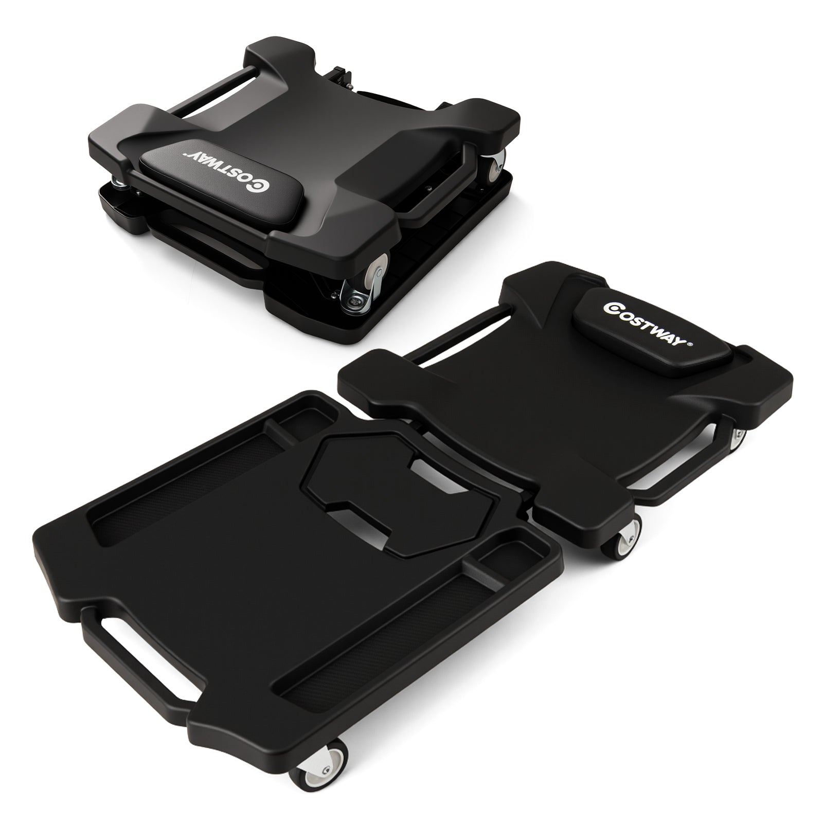 43 Inches Foldable Mechanic Creeper with Padded Headrest and Tool Trays-BK, Black Garages Black at Gallery Canada