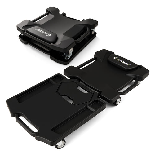 43 Inches Foldable Mechanic Creeper with Padded Headrest and Tool Trays-BK, Black