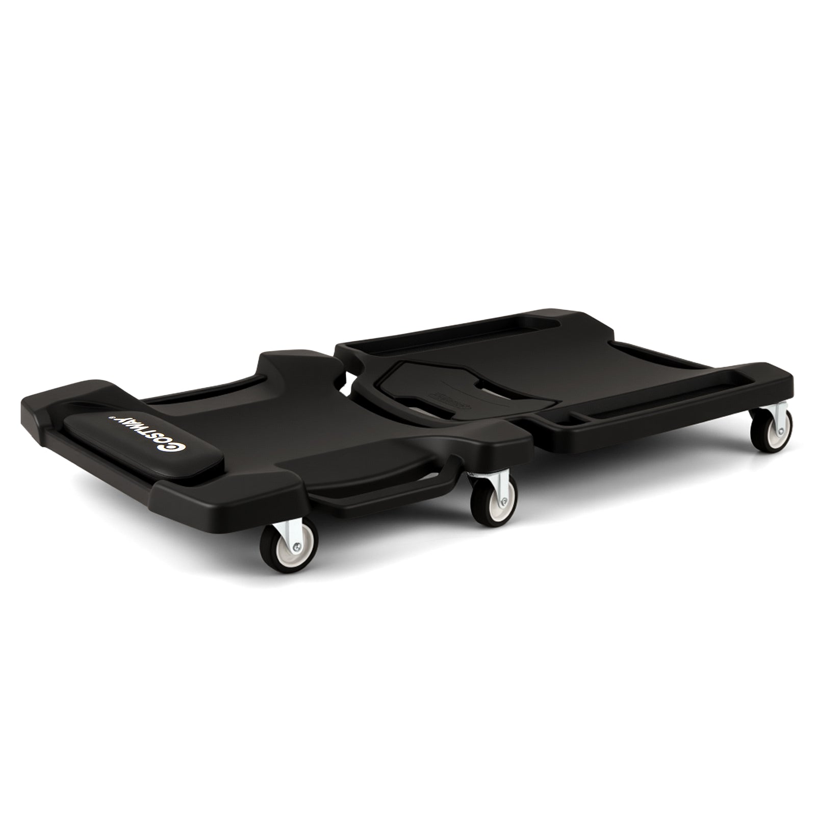 43 Inches Foldable Mechanic Creeper with Padded Headrest and Tool Trays-BK, Black Garages at Gallery Canada