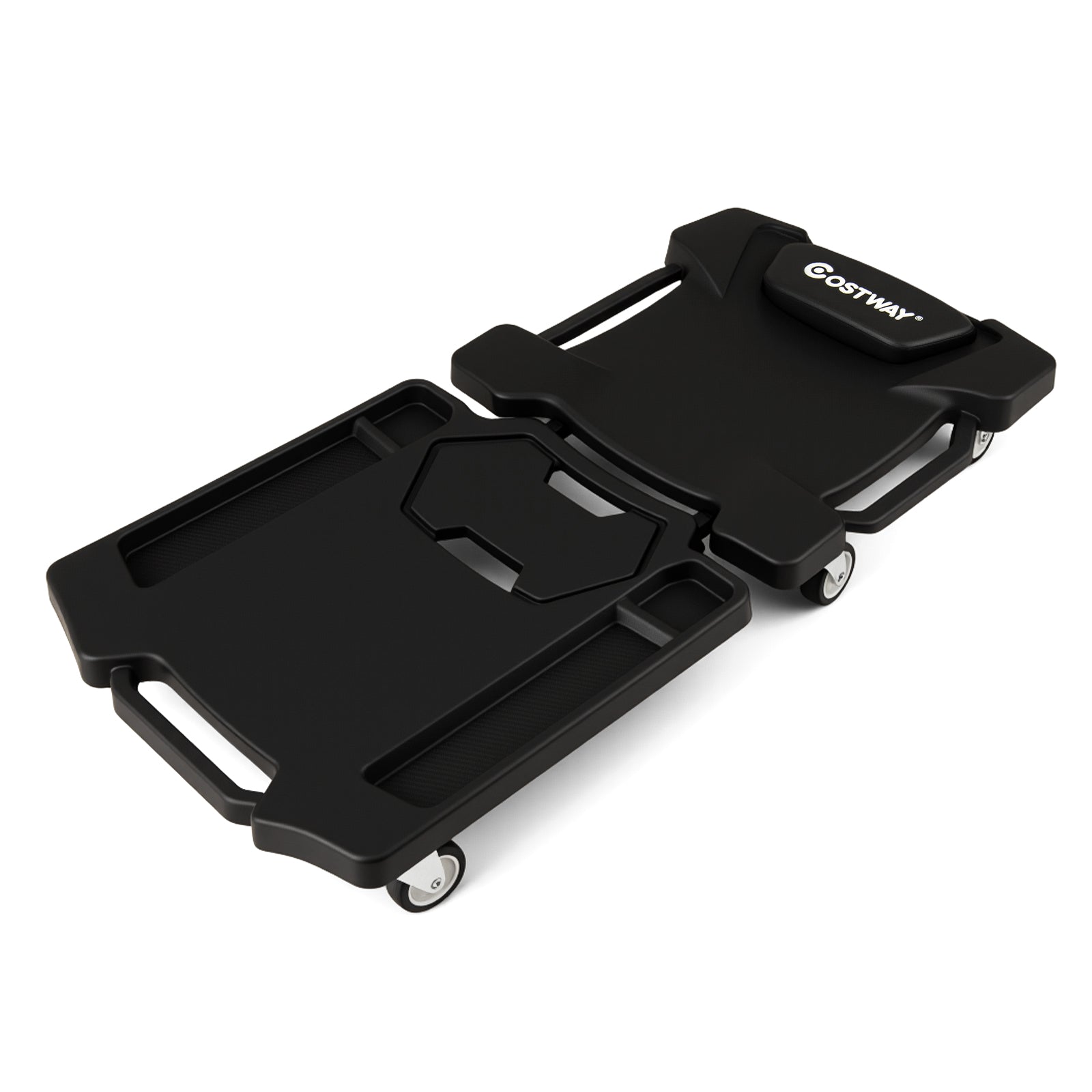 43 Inches Foldable Mechanic Creeper with Padded Headrest and Tool Trays-BK, Black Garages at Gallery Canada