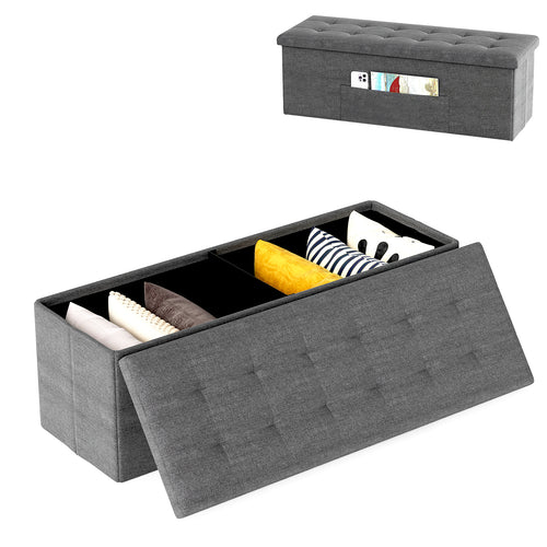 43 Inches Folding Storage Ottoman Bench Linen End of Bed Bench with Padded Seat, Dark Gray