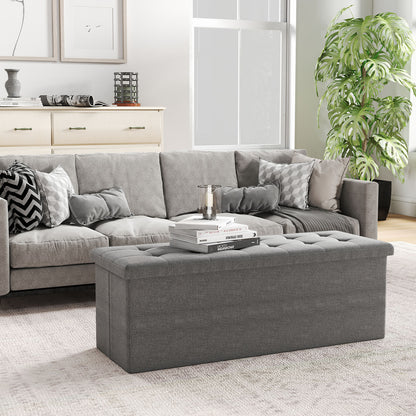 43 Inches Folding Storage Ottoman Bench Linen End of Bed Bench with Padded Seat, Dark Gray Shoe Racks & Storage Benches at Gallery Canada