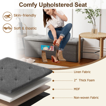 43 Inches Folding Storage Ottoman Bench Linen End of Bed Bench with Padded Seat, Dark Gray Shoe Racks & Storage Benches at Gallery Canada