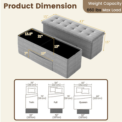 43 Inches Folding Storage Ottoman Bench Linen End of Bed Bench with Padded Seat, Light Gray Shoe Racks & Storage Benches at Gallery Canada