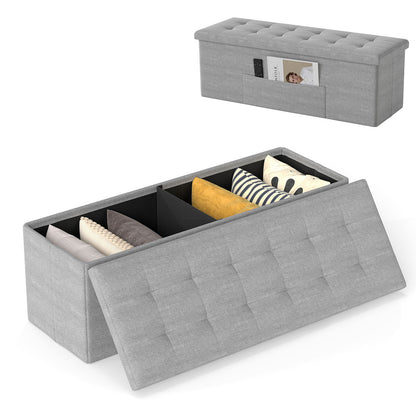 43 Inch Folding Storage Ottoman Bench, Linen, Light Gray Shoe Racks & Storage Benches Light Gray at Gallery Canada