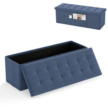 43 Inches Folding Storage Ottoman Bench Linen End of Bed Bench with Padded Seat, Navy Shoe Racks & Storage Benches at Gallery Canada