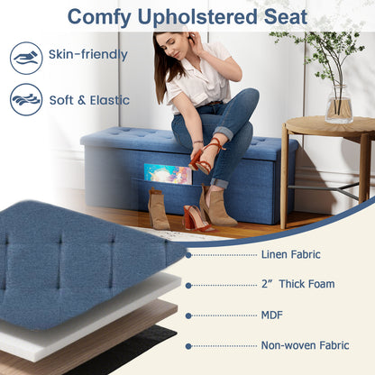 43 Inches Folding Storage Ottoman Bench Linen End of Bed Bench with Padded Seat, Navy Shoe Racks & Storage Benches at Gallery Canada