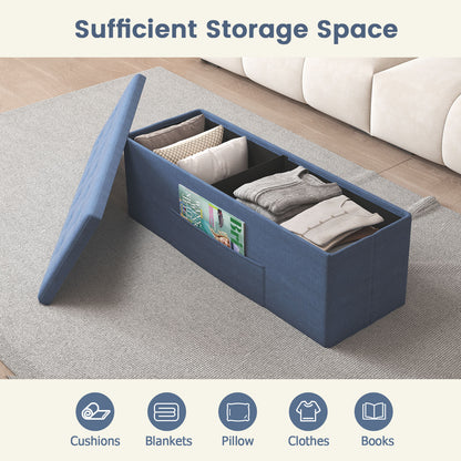 43 Inches Folding Storage Ottoman Bench Linen End of Bed Bench with Padded Seat, Navy Shoe Racks & Storage Benches at Gallery Canada