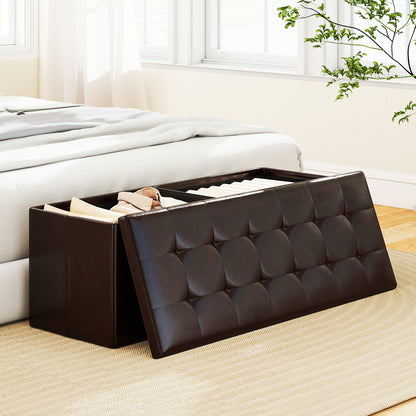 43 Inches Folding Storage Ottoman Bench Foot Rest Stool End of Bed Bench, Brown Shoe Racks & Storage Benches at Gallery Canada