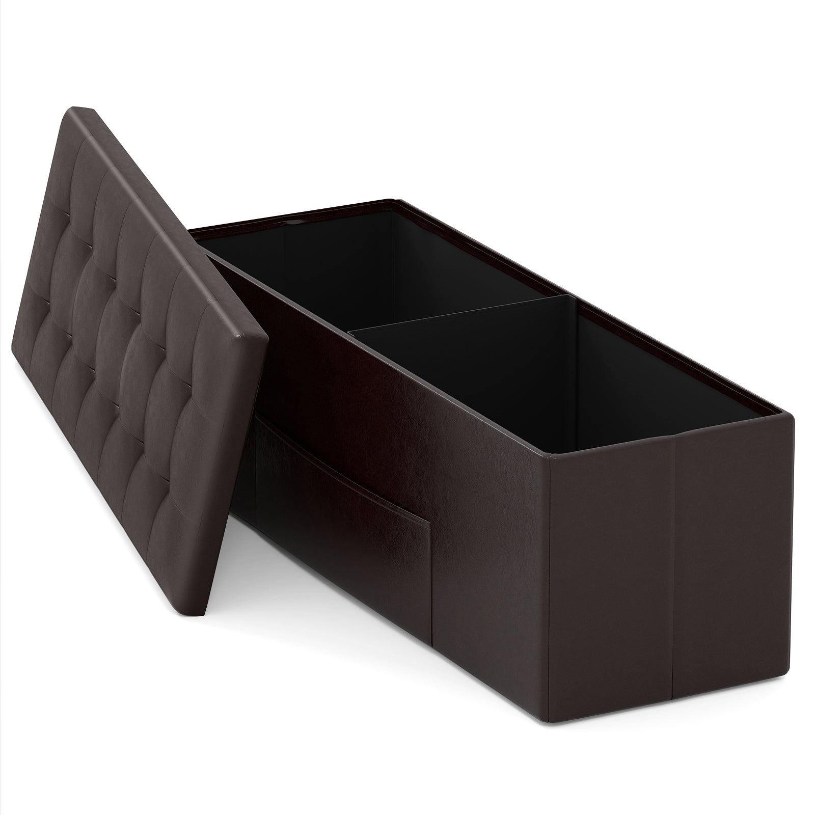 43 Inches Folding Storage Ottoman Bench Foot Rest Stool End of Bed Bench, Brown Shoe Racks & Storage Benches Brown at Gallery Canada