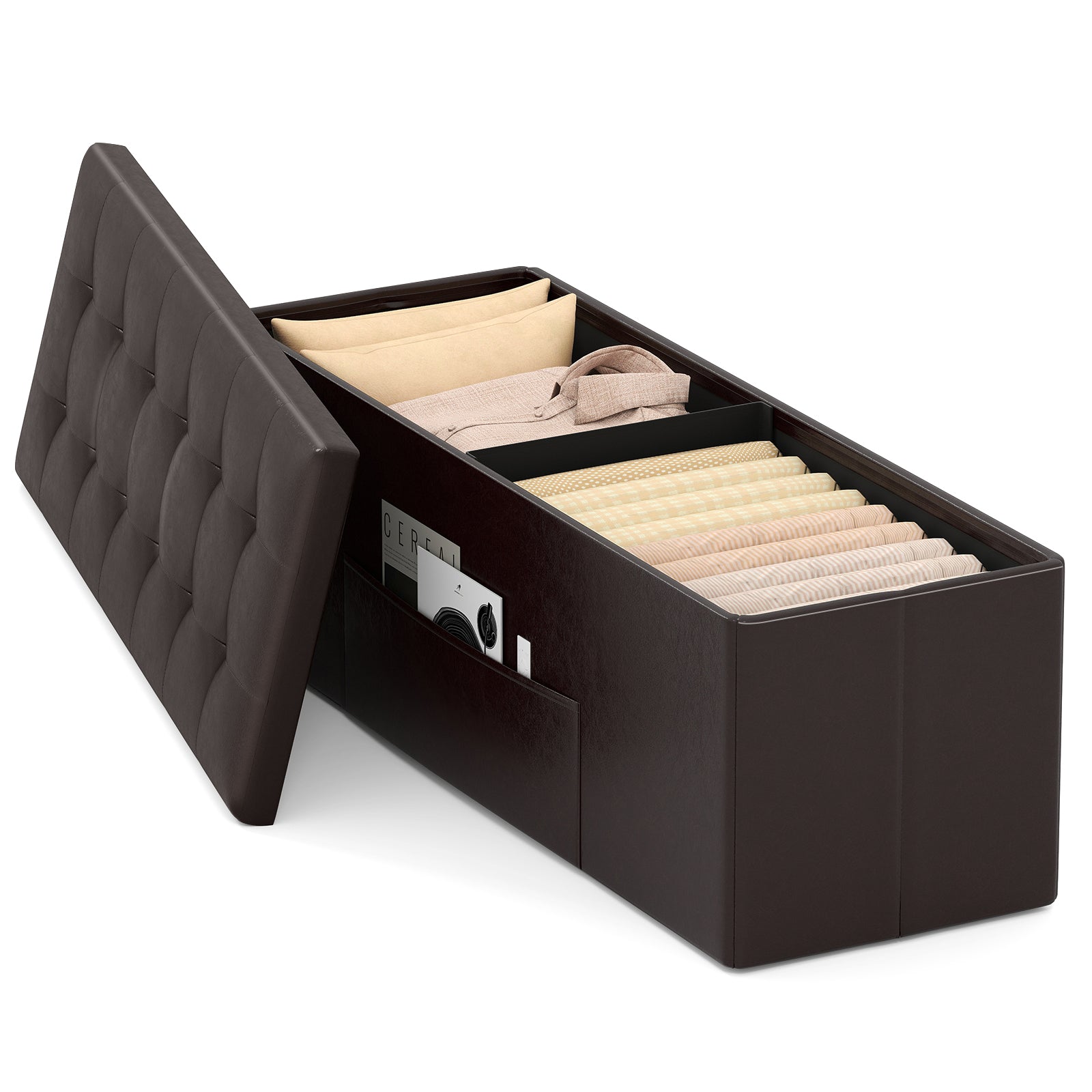 43 Inches Folding Storage Ottoman Bench Foot Rest Stool End of Bed Bench, Brown Shoe Racks & Storage Benches at Gallery Canada