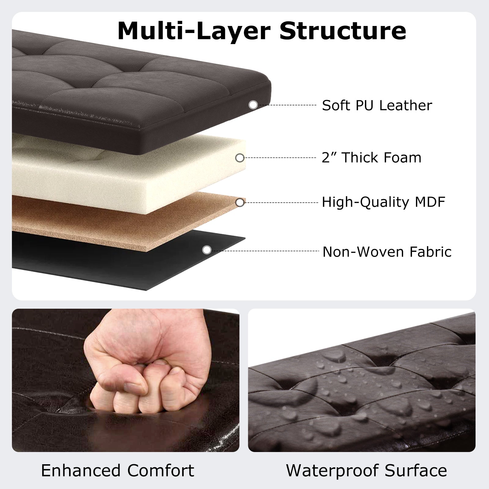 43 Inches Folding Storage Ottoman Bench Foot Rest Stool End of Bed Bench, Brown Shoe Racks & Storage Benches at Gallery Canada