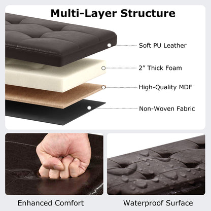 43 Inches Folding Storage Ottoman Bench Foot Rest Stool End of Bed Bench, Brown Shoe Racks & Storage Benches at Gallery Canada