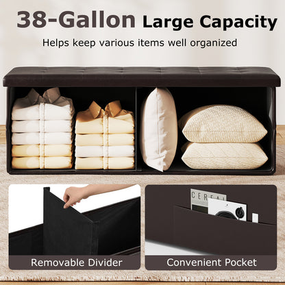 43 Inches Folding Storage Ottoman Bench Foot Rest Stool End of Bed Bench, Brown Shoe Racks & Storage Benches at Gallery Canada