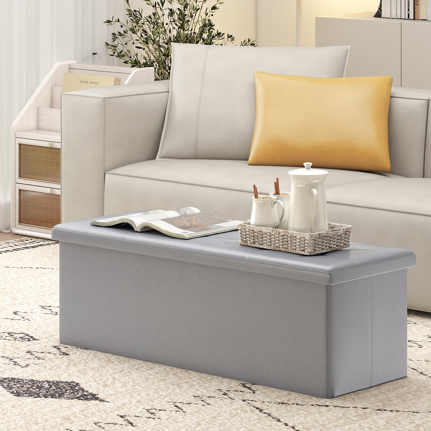 43 Inches Folding Storage Ottoman Bench Foot Rest Stool End of Bed Bench, Gray Shoe Racks & Storage Benches at Gallery Canada