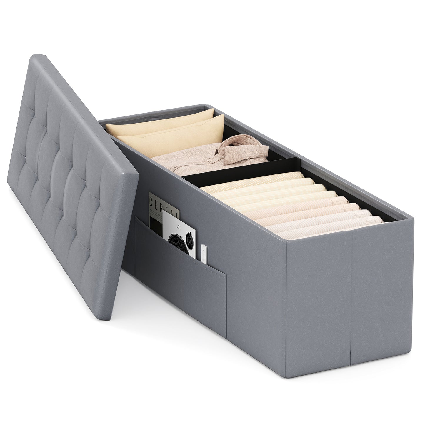 43 Inches Folding Storage Ottoman Bench Foot Rest Stool End of Bed Bench, Gray Shoe Racks & Storage Benches at Gallery Canada