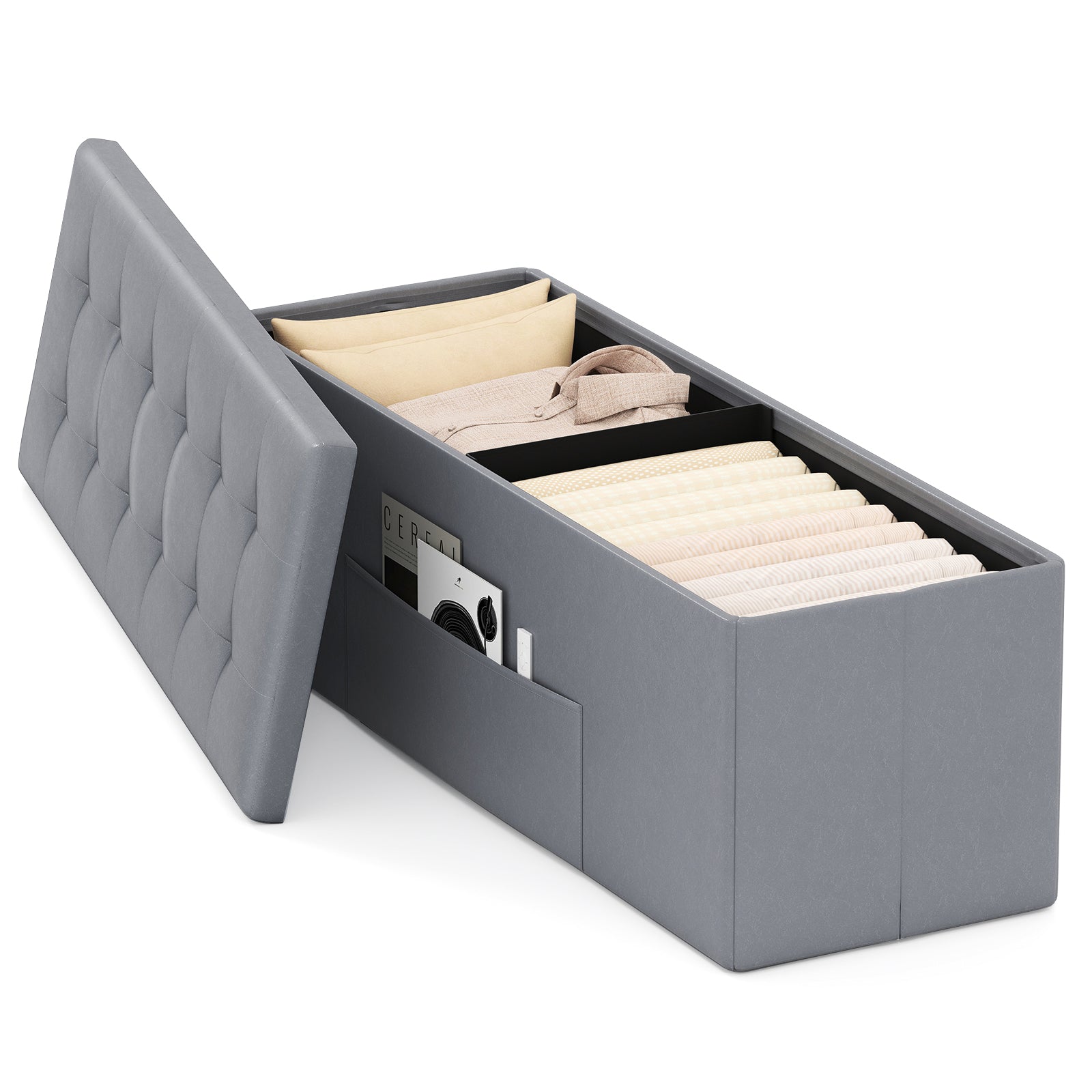 43 Inches Folding Storage Ottoman Bench Foot Rest Stool End of Bed Bench, Gray Shoe Racks & Storage Benches at Gallery Canada