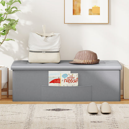 43 Inches Folding Storage Ottoman Bench Foot Rest Stool End of Bed Bench, Gray Shoe Racks & Storage Benches at Gallery Canada
