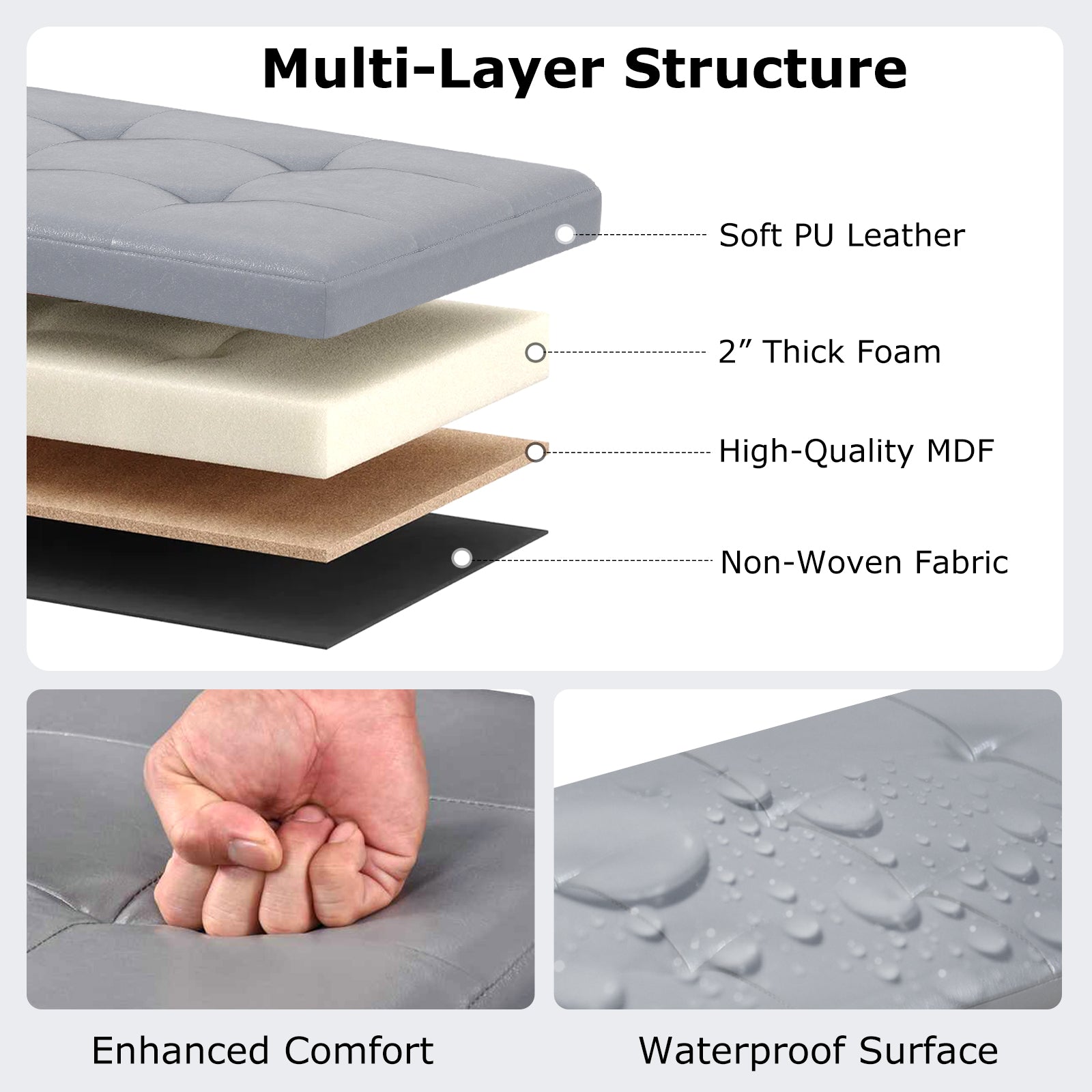 43 Inches Folding Storage Ottoman Bench Foot Rest Stool End of Bed Bench, Gray Shoe Racks & Storage Benches at Gallery Canada