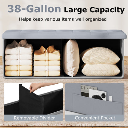 43 Inches Folding Storage Ottoman Bench Foot Rest Stool End of Bed Bench, Gray Shoe Racks & Storage Benches at Gallery Canada