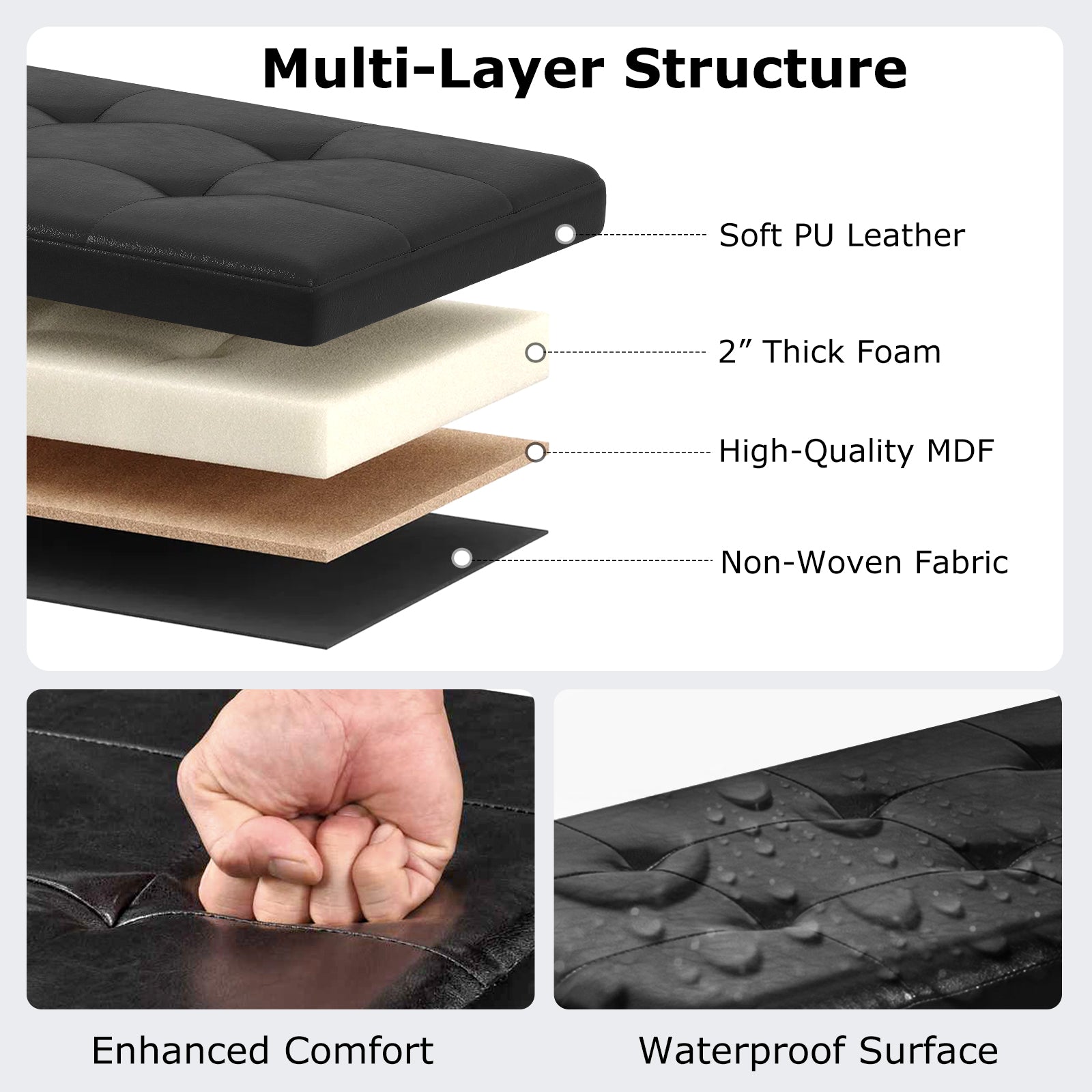 43 Inches Folding Storage Ottoman Bench Foot Rest Stool End of Bed Bench, Black Shoe Racks & Storage Benches at Gallery Canada