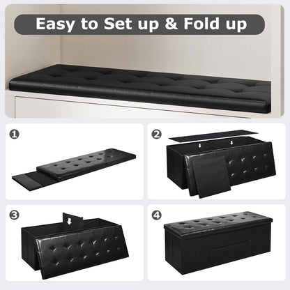 43 Inches Folding Storage Ottoman Bench Foot Rest Stool End of Bed Bench, Black Shoe Racks & Storage Benches at Gallery Canada