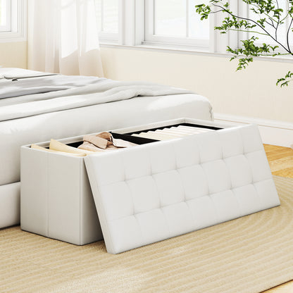 43 Inches Folding Storage Ottoman Bench Foot Rest Stool End of Bed Bench, White Shoe Racks & Storage Benches at Gallery Canada
