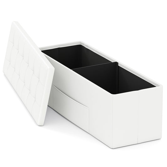 43 Inches Folding Storage Ottoman Bench, White Shoe Racks & Storage Benches White at Gallery Canada