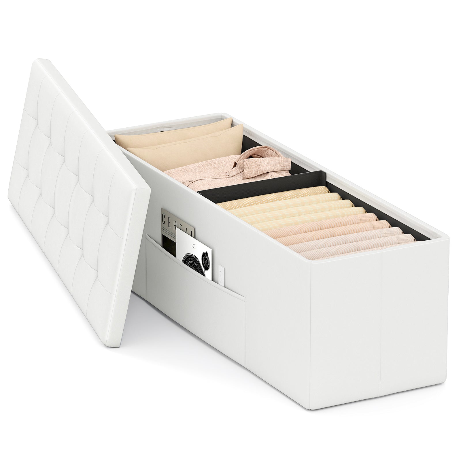 43 Inches Folding Storage Ottoman Bench Foot Rest Stool End of Bed Bench, White Shoe Racks & Storage Benches at Gallery Canada