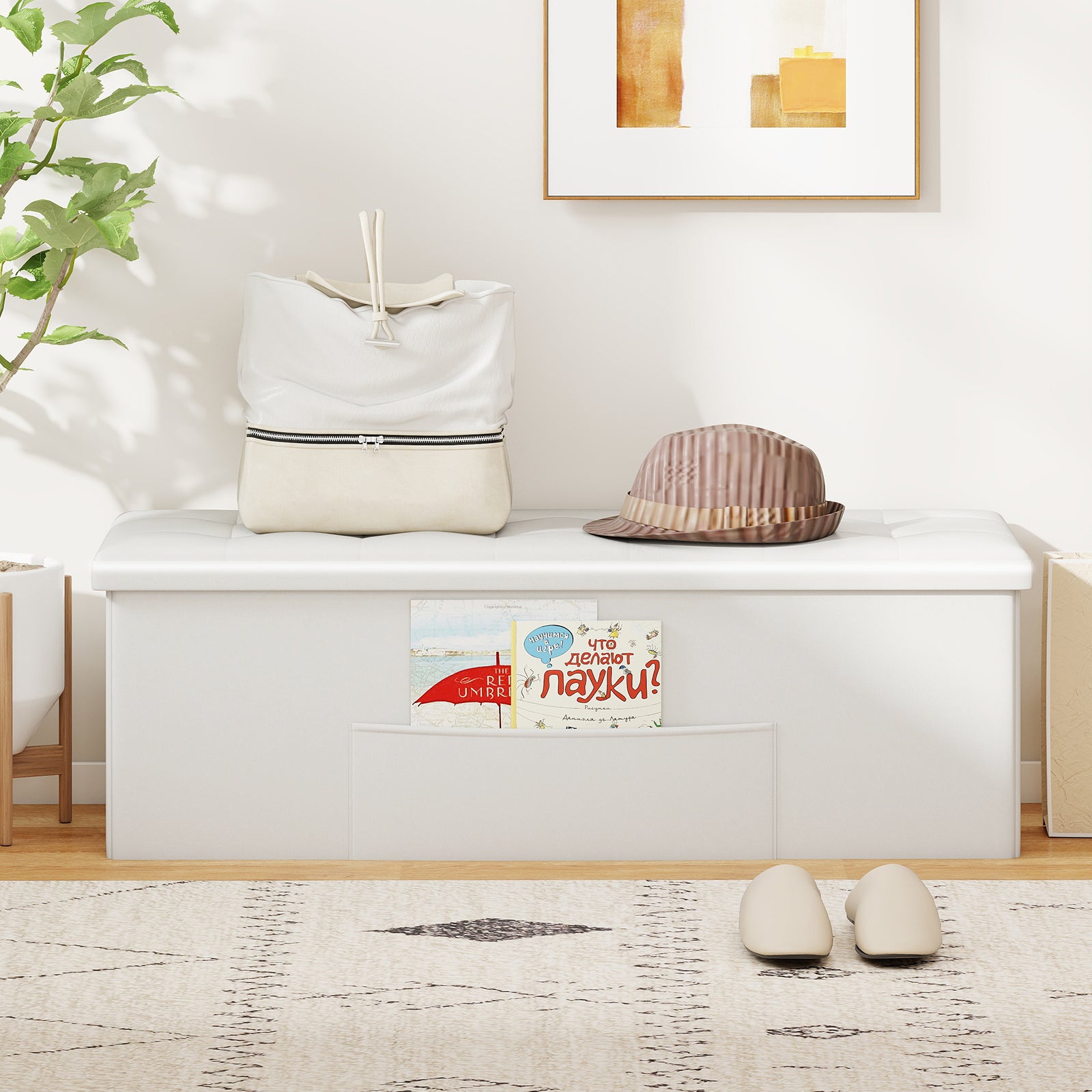 43 Inches Folding Storage Ottoman Bench Foot Rest Stool End of Bed Bench, White Shoe Racks & Storage Benches at Gallery Canada