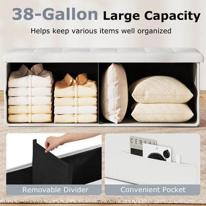 43 Inches Folding Storage Ottoman Bench Foot Rest Stool End of Bed Bench, White Shoe Racks & Storage Benches at Gallery Canada
