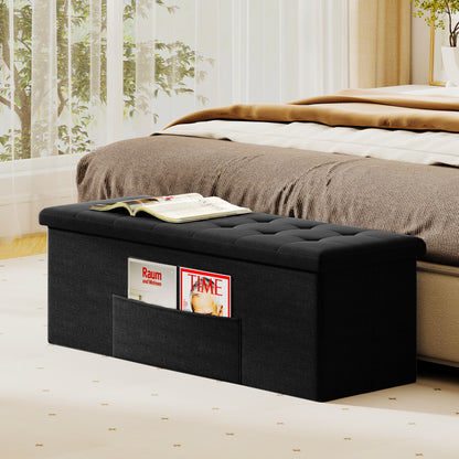 43 Inches Folding Storage Ottoman Bench with Padded Seat, Black Shoe Racks & Storage Benches at Gallery Canada