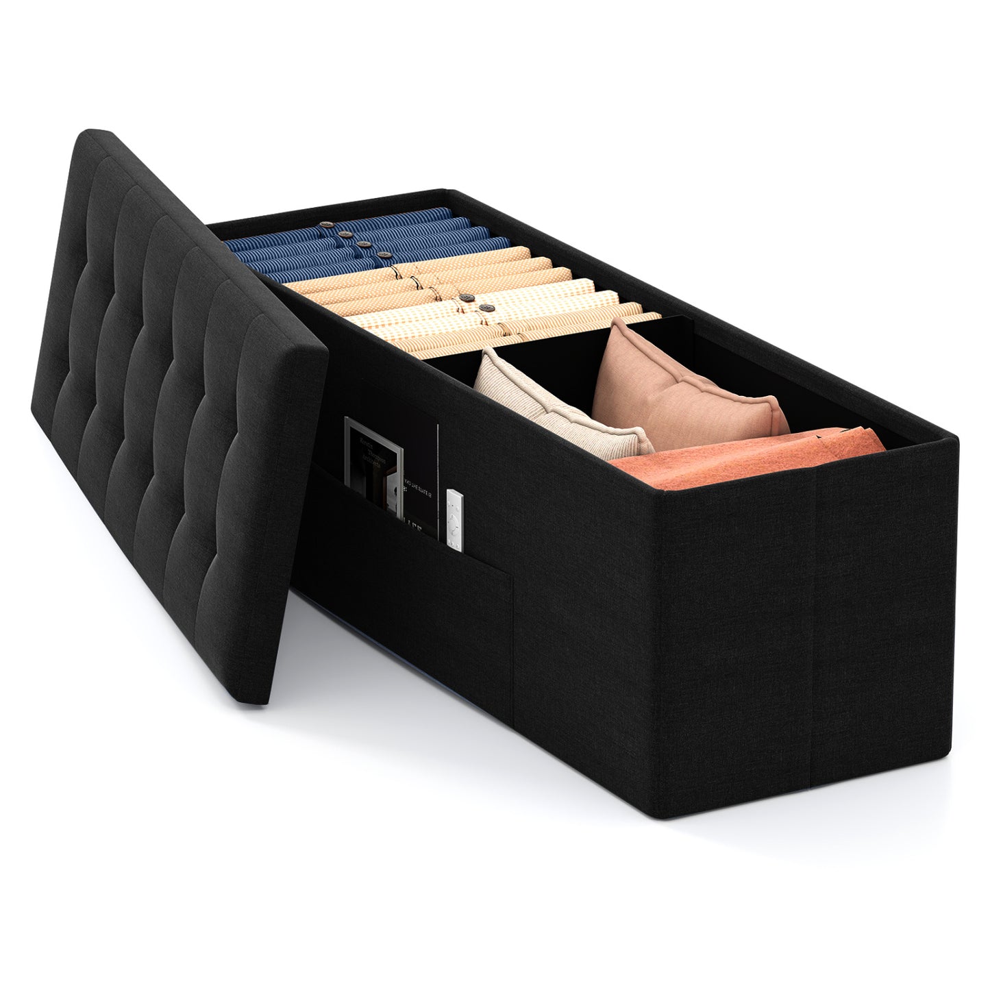 43 Inches Folding Storage Ottoman Bench with Padded Seat, Black Shoe Racks & Storage Benches Black at Gallery Canada