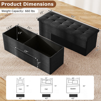 43 Inches Folding Storage Ottoman Bench with Padded Seat, Black Shoe Racks & Storage Benches at Gallery Canada