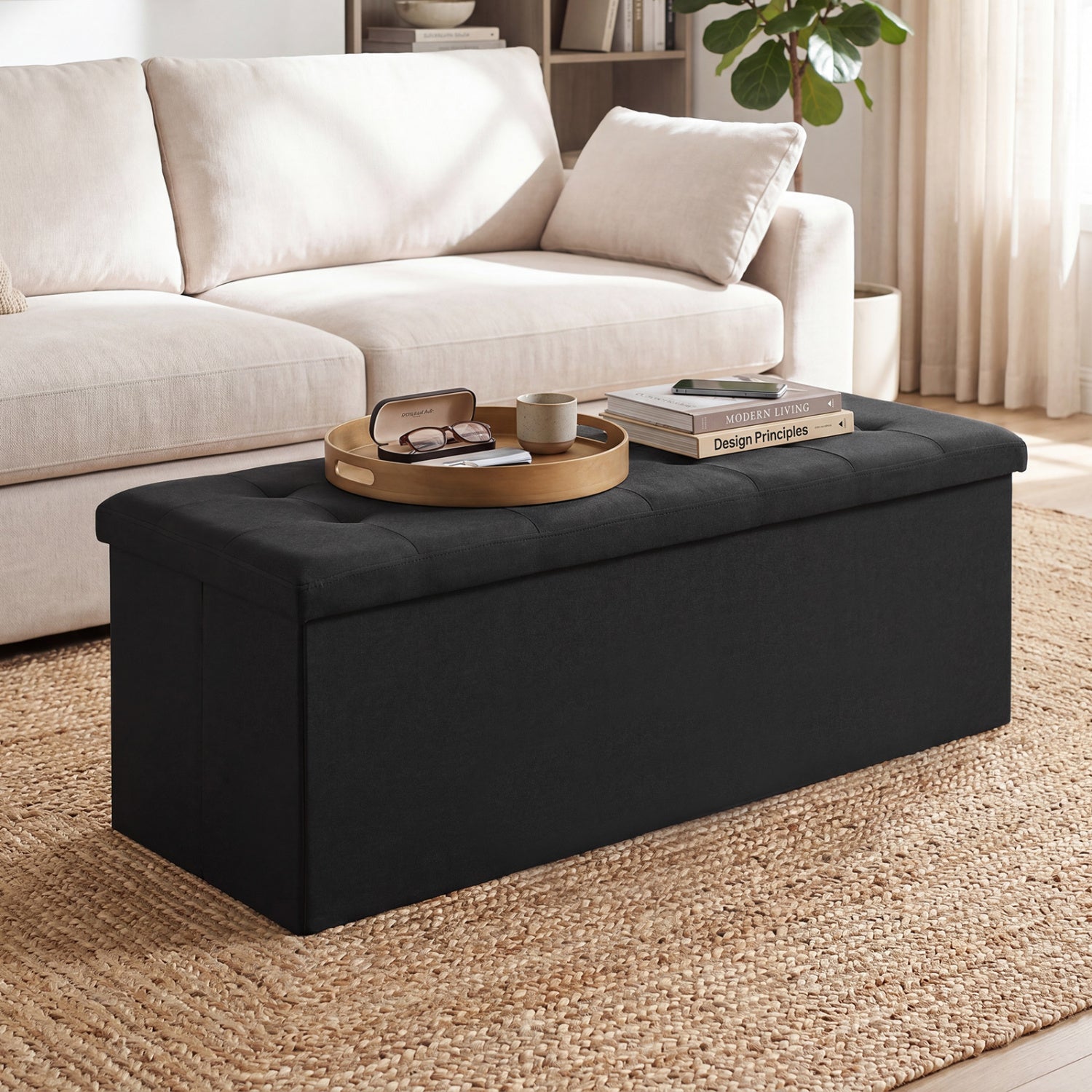 43 Inches Folding Storage Ottoman Bench with Padded Seat, Black Shoe Racks & Storage Benches at Gallery Canada