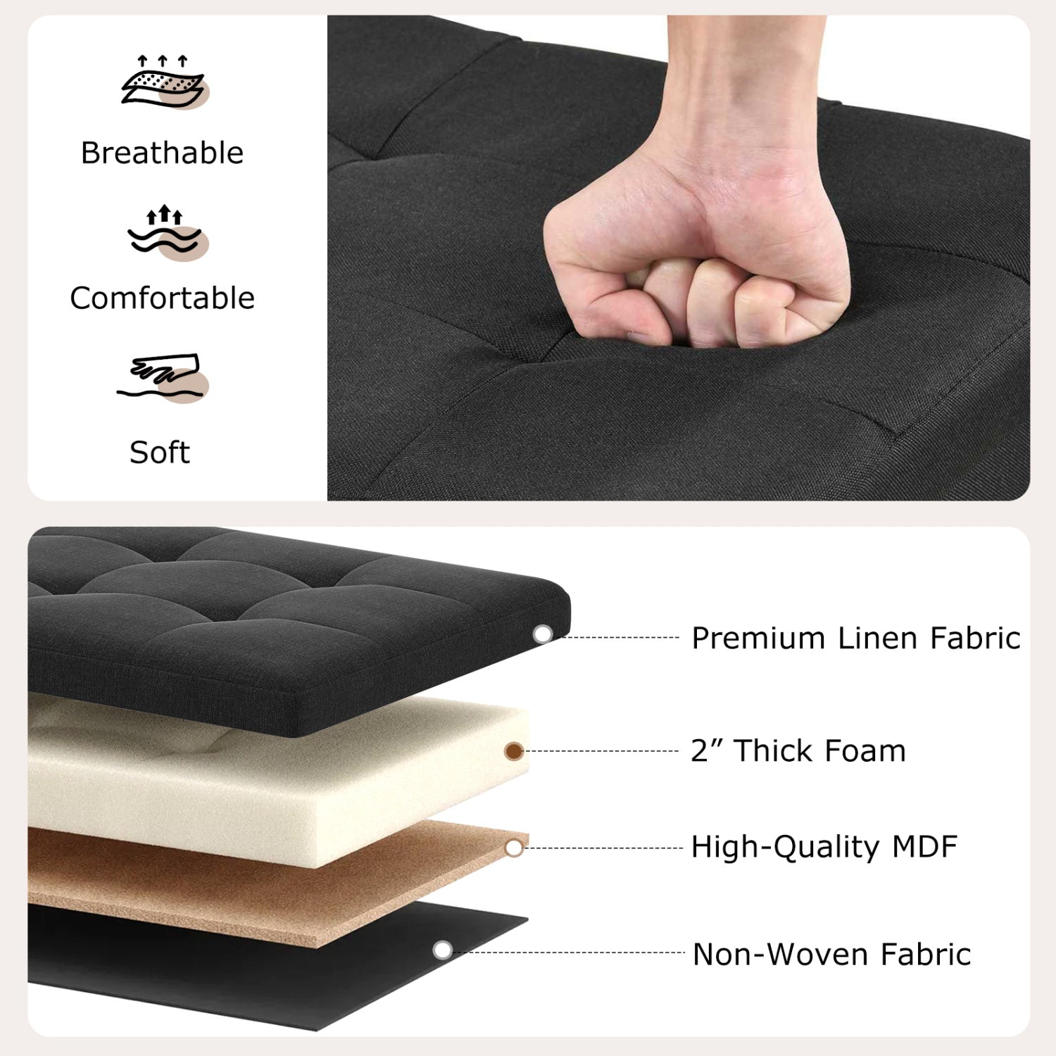 43 Inches Folding Storage Ottoman Bench with Padded Seat, Black Shoe Racks & Storage Benches at Gallery Canada