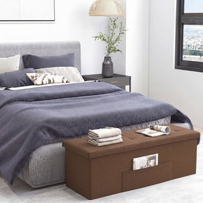 Banc coffre pliant de 43 pouces, lin, siège rembourré, marron